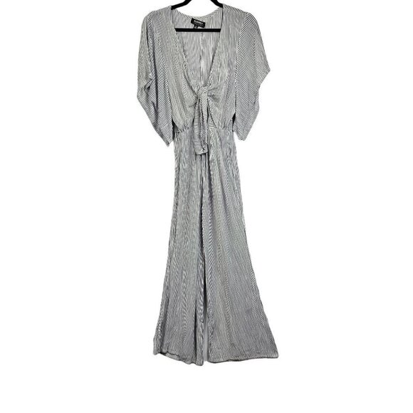 Audrey 3 Plus 1 Deep V Neck Tie Front Cut out Flutter Sleeve Wide Leg Jumpsuit - Picture 1 of 9